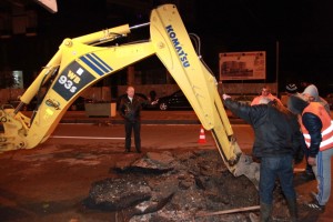 Molla, Director  of UK Shkoder, following the work in progress on a water main